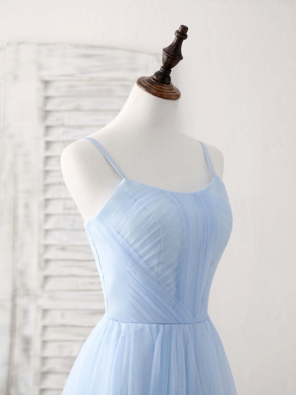Simple Blue Tulle Long Prom Dress Blue Bridesmaid Dress
