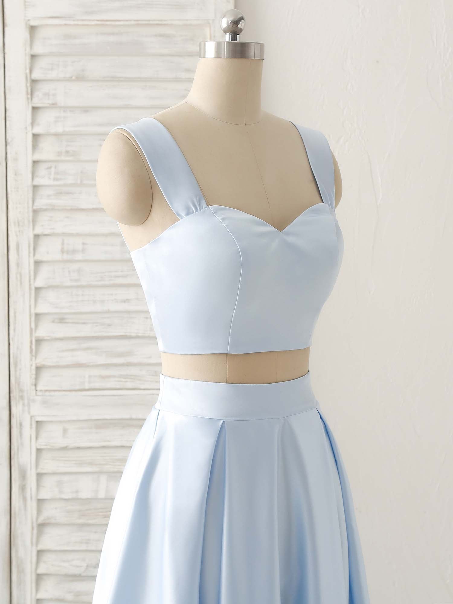 Light Blue Two Pieces Satin Long Prom Dress Simple Evening Dress US 10 / Custom Color Light Blue Two Pieces Satin Long Prom Dress Simple Evening Dress US 10 / Custom Color