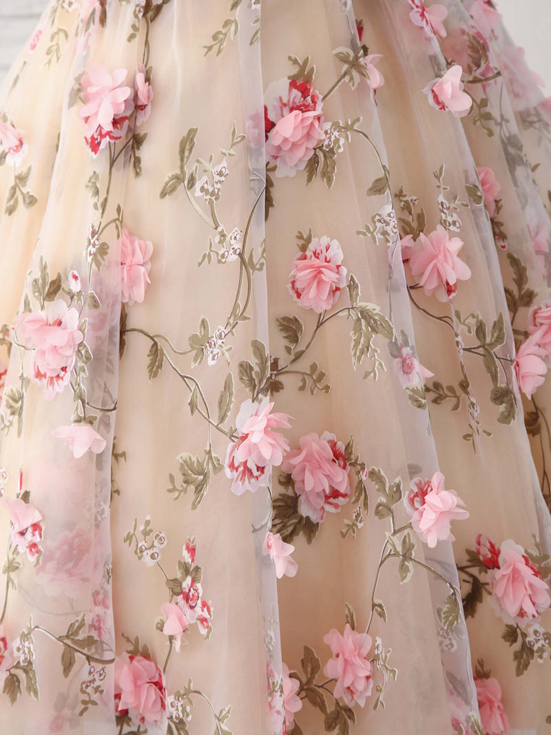 A-Line Champagne 3D Applique Short Prom Dress Cute Homecoming Dress shopluu A-Line Champagne 3D Applique Short Prom Dress Cute Homecoming Dress shopluu