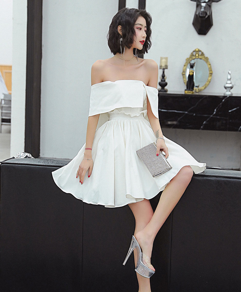 Cute White Satin Short Prom Dress White Short Homecoming Dress