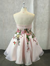 Light Pink Sweetheart Neck Tulle Lace Applique Short Prom Dress