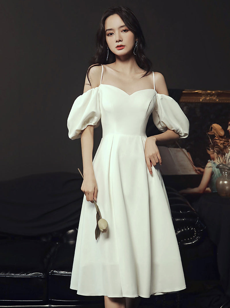 Simple Sweetheart Neck Short Prom Dress, White Bridesmaid Dresses – shopluu