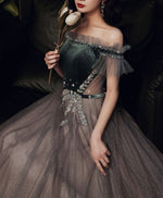 Green/Gray Sequin Long Prom Dresses, Green/Gray Formal Graduation Dress with Beading