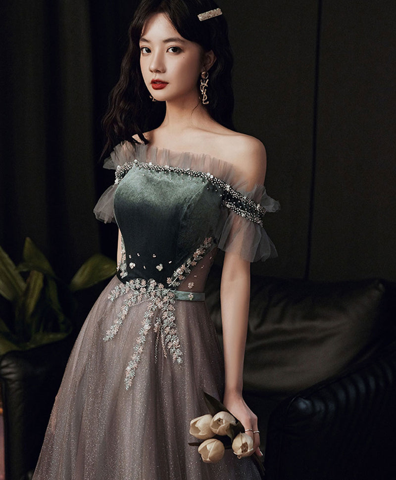 Green/Gray Sequin Long Prom Dresses, Green/Gray Formal Graduation Dres – shopluu