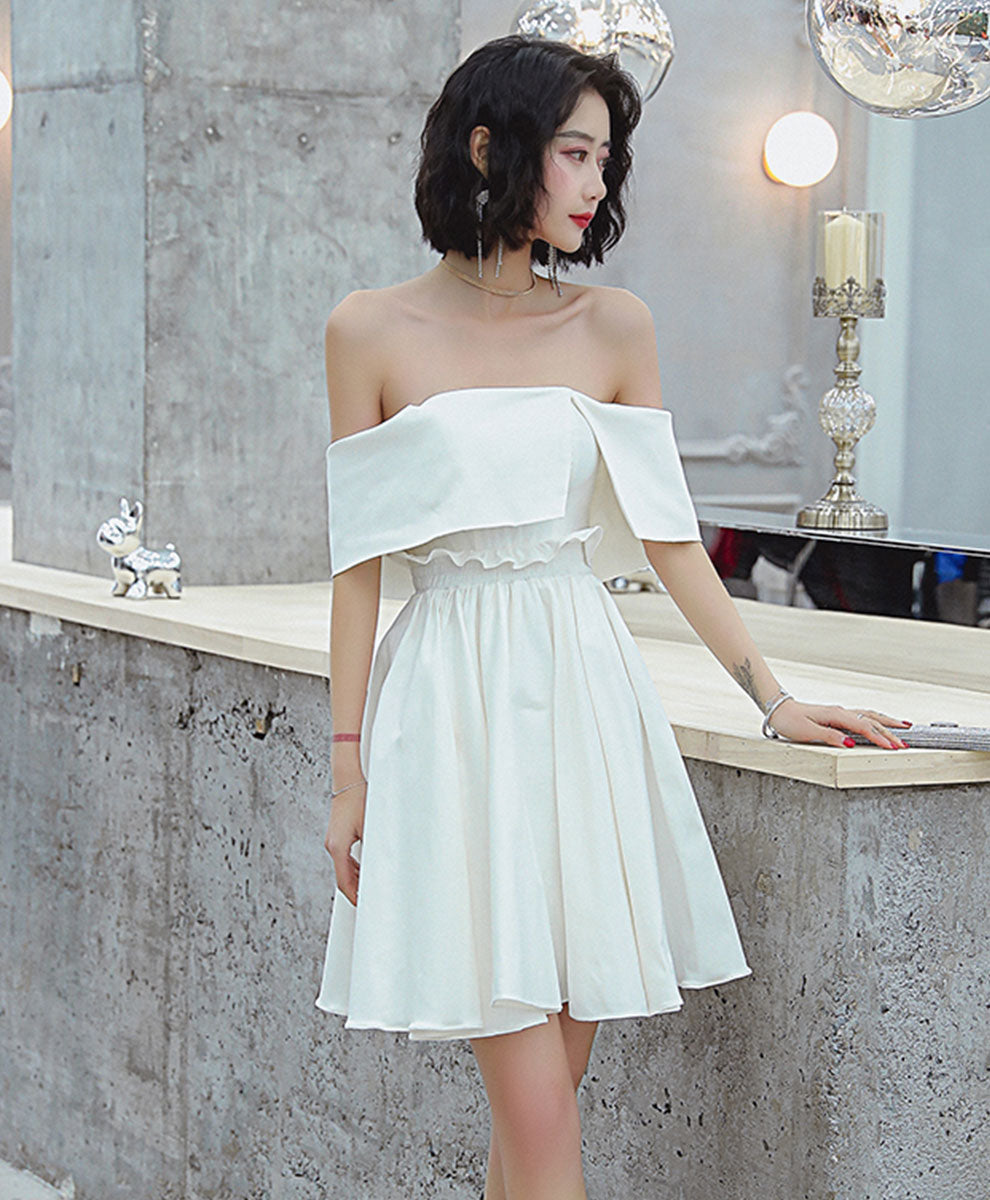 Cute White Satin Short Prom Dress White Short Homecoming Dress