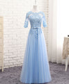 Blue Tulle Lace Long Prom Dress Blue Tulle Bridesmaid Dress