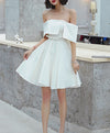 Cute White Satin Short Prom Dress White Short Homecoming Dress