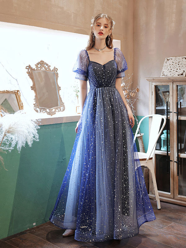 A-line Tulle Starry Blue Long Prom Dress, Blue Formal Graduation Dresses Custom Size / Blue(As Picture) A-line Tulle Starry Blue Long Prom Dress, Blue Formal Graduation Dresses Custom Size / Blue(As Picture)