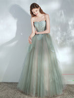 Green Tulle Lace Long Prom Dress, Green Tulle Evening Dress