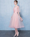 Simple V Neck Tulle Short Prom Dress, Pink Tulle Homecoming Dress
