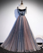 Blue Tulle Sequin Long Prom Dress Blue Tulle Formal Dress