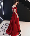 A-Line Burgundy Tulle Lace Long Prom Dress, Burgundy Tulle Bridesmaid Dress