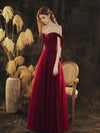 Simple Sweetheart Neck Tulle Long Prom Dress Burgundy Evening Dress