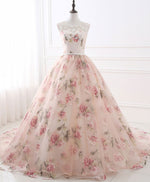 Pink Round Neck Tulle Lace Long Prom Dress Pink Long Evening Gown