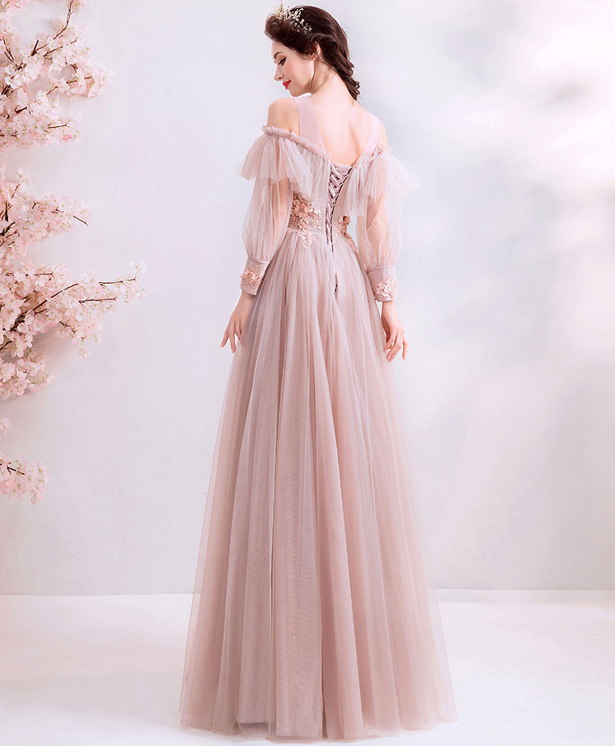 Champagne Tulle Long Prom Dress, Tulle Evening Dress
