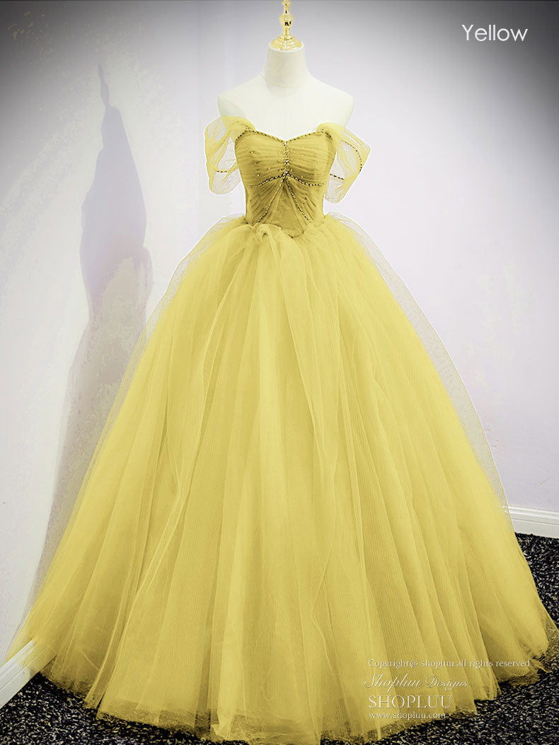 A-Line Sweetheart Off Shoulder Lace Long Prom Dress, Tulle Formal Dresses