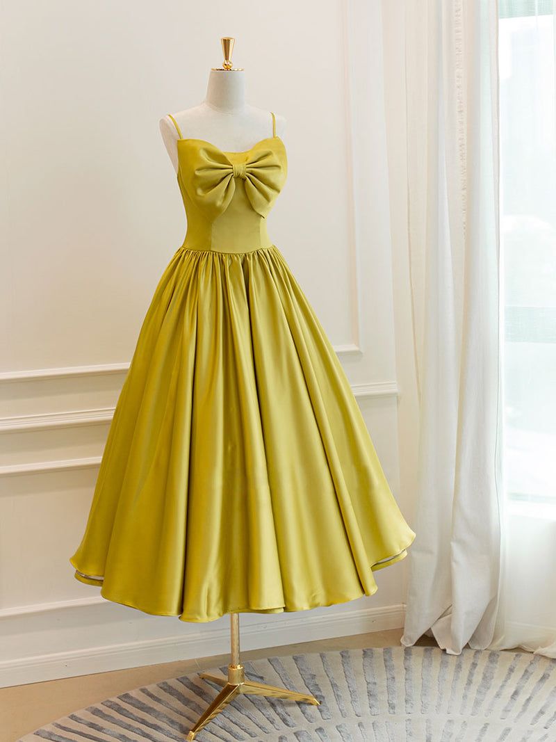 Yellow Satin Short Prom Dresses, Cute A-Line Bow Homecoming Dresses US 16 / Yellow Yellow Satin Short Prom Dresses, Cute A-Line Bow Homecoming Dresses US 16 / Yellow