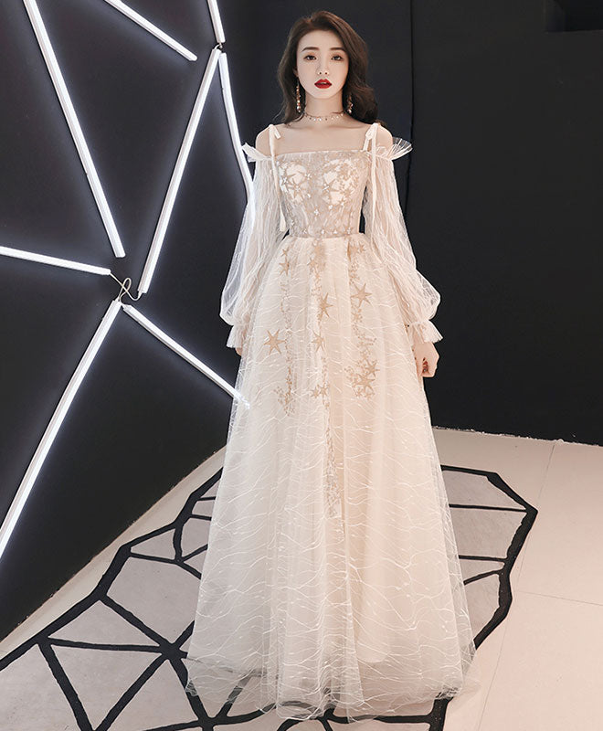 Unique Tulle Lace Long Prom Dress, Tulle Lace Evening Dress – shopluu