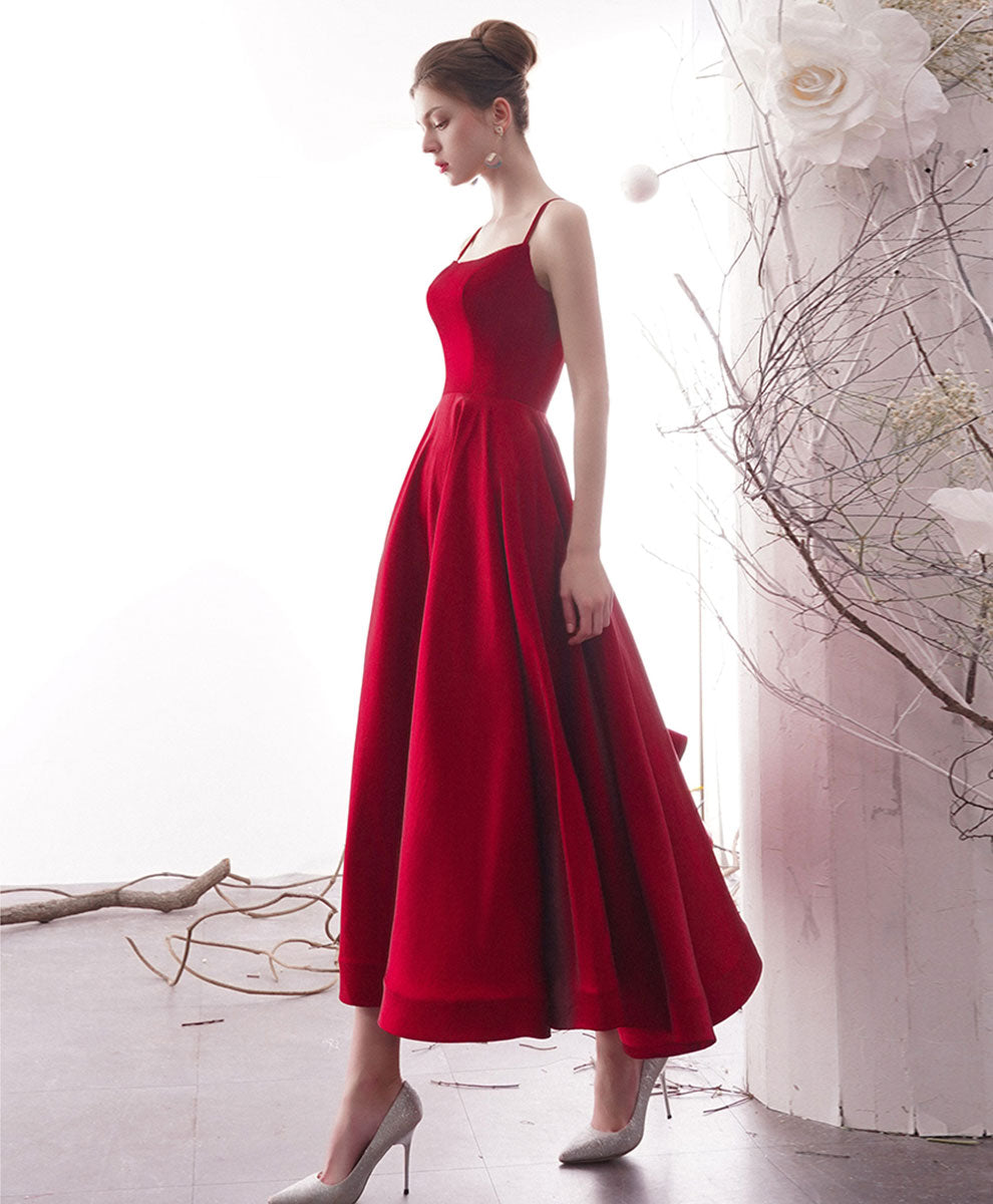 Simple Red Satin Tea Length Prom Dress, Red Homecoming Dresses US 6 / Red (As Picture) Simple Red Satin Tea Length Prom Dress, Red Homecoming Dresses US 6 / Red (As Picture)