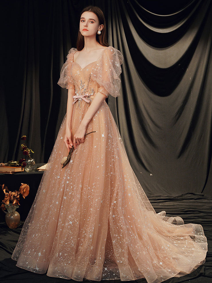 Champagne A-Line Tulle Long Prom Dress Champagne Evening Dress US 6 / Champagne Champagne A-Line Tulle Long Prom Dress Champagne Evening Dress US 6 / Champagne