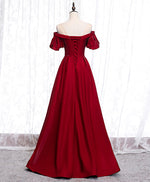 Simple Sweetheart Burgundy Satin Long Prom Dress, Burgundy Formal Graduation Dress