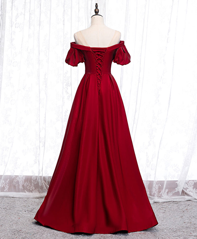 Simple Sweetheart Burgundy Satin Long Prom Dress, Burgundy Formal Grad ...