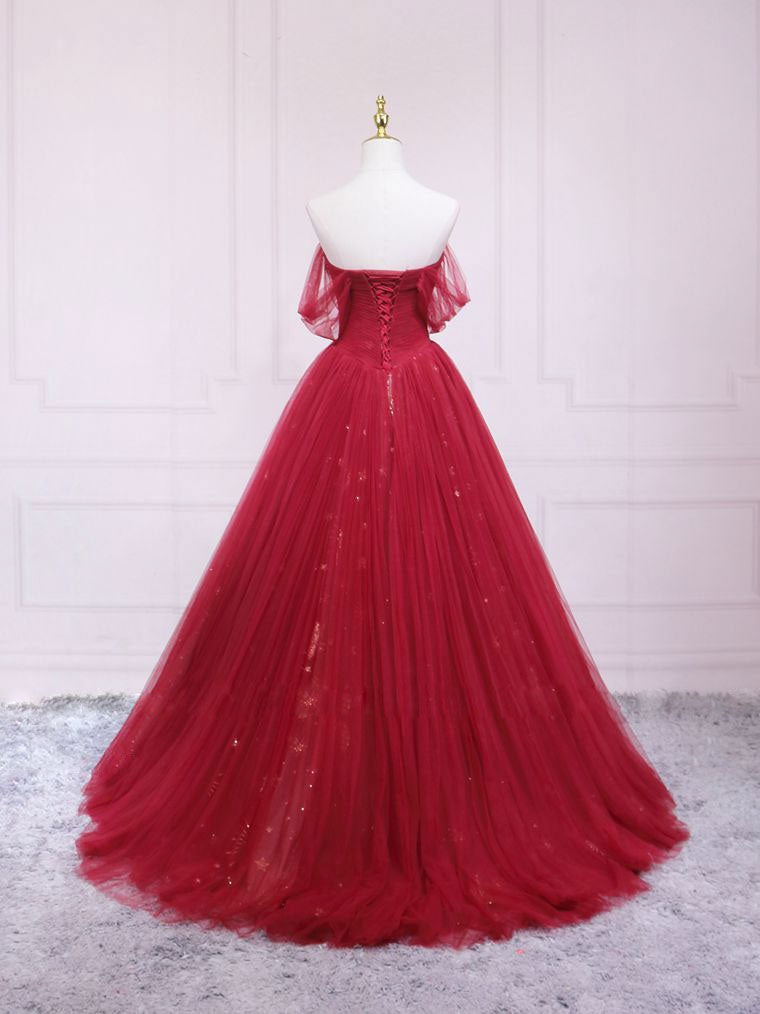 Burgundy Tulle Long Prom Dress, Burgundy Evening Dress US 4 / Burgundy Burgundy Tulle Long Prom Dress, Burgundy Evening Dress US 4 / Burgundy