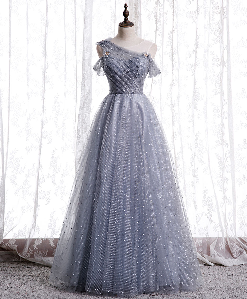 Gray Aline Long Prom Dress, One Shoulder Gray Formal Party Dresses US 16 / Gray