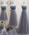 Simple Gray Blue Tulle Prom Dress, Gray Blue Bridesmaid Dress