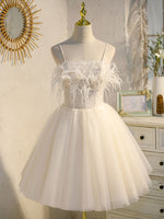 Light Champagne Tulle Short Prom Dress, Tulle Puffy Homecoming Dress