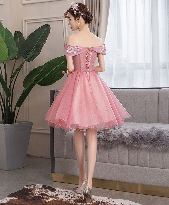 Pink Tulle Lace Short Prom Dress Pink Lace Homecoming Dress
