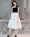 White One Shoulder Tulle Short Prom Dress, White/Black Homecoming Dress