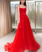 Red Tulle Long Prom Dress, Red Tulle Evening Dress