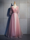 Simple V Neck Tulle Sequin Long Prom Dress, A line Tulle Evening Dresses