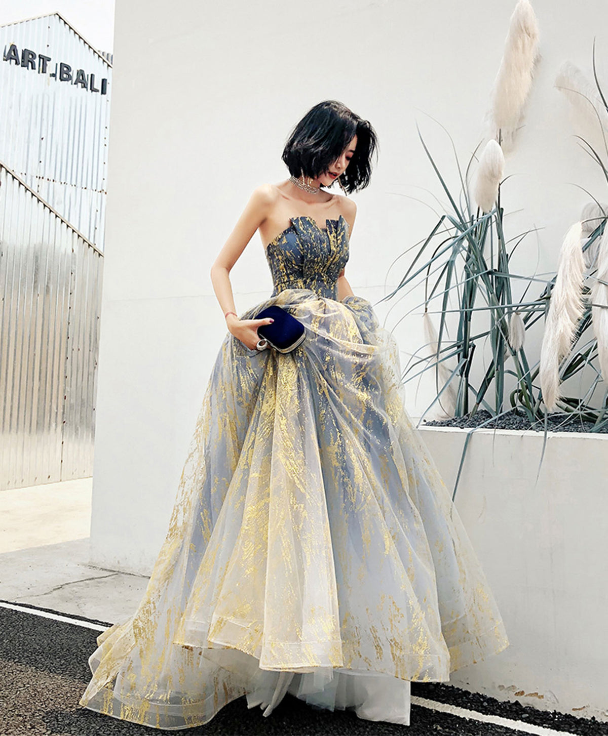 A-Line A line Tulle Lace Long Prom Dress, Tulle Formal Graduation Dress