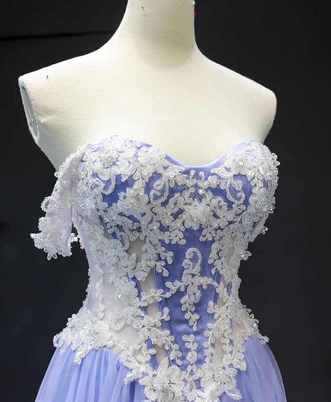 Purple Tulle Lace Long Prom Dress Purple Lace Formal Dress