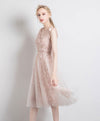 Light Pink Tulle V Neck Lace Short Prom Dress Tulle Lace Homecoming Dress
