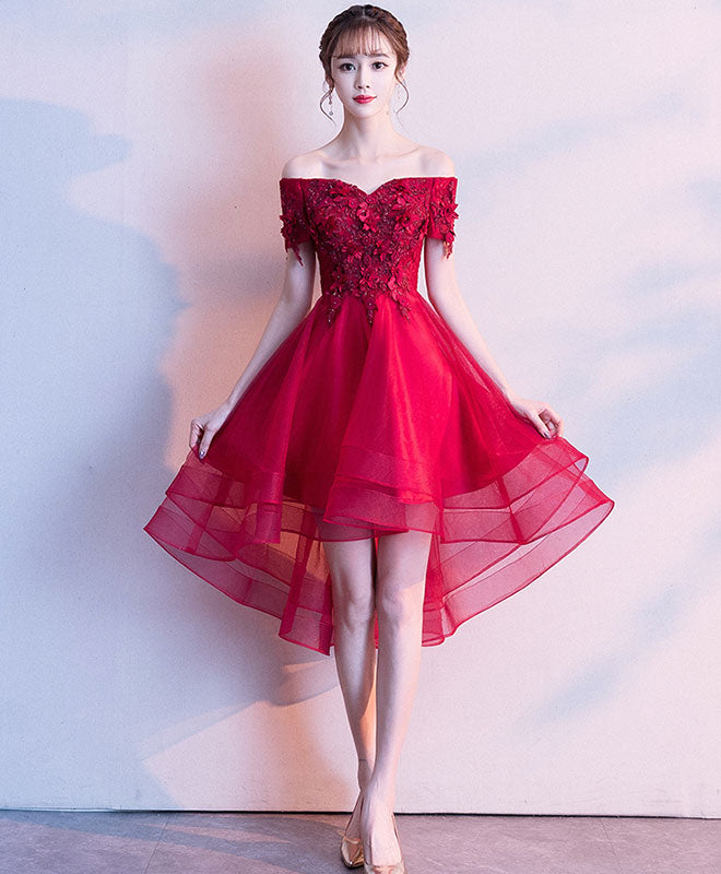 Burgundy Tulle Off Shoulder Short Prom Dress Burgundy Tulle Homecoming Dress