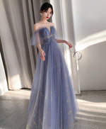Blue Tulle Lace Long Prom Dress Blue Tulle Lace Evening Dress