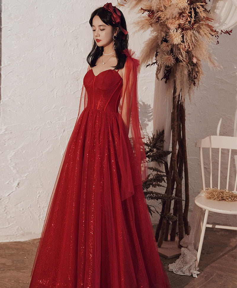 Burgundy Tulle Long Prom Dress, Burgundy Sequin Formal Dress shopluu Burgundy Tulle Long Prom Dress, Burgundy Sequin Formal Dress shopluu
