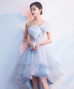 Gray Tulle High Low Prom Dress, Gray Homecoming Dress