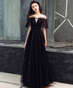 Black Tulle Off Shoulder Long Prom Dress Black Formal Dress