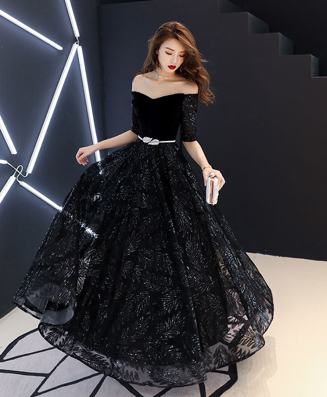 Unique Black Lace Long Prom Dress, Black Lace Evening Dress