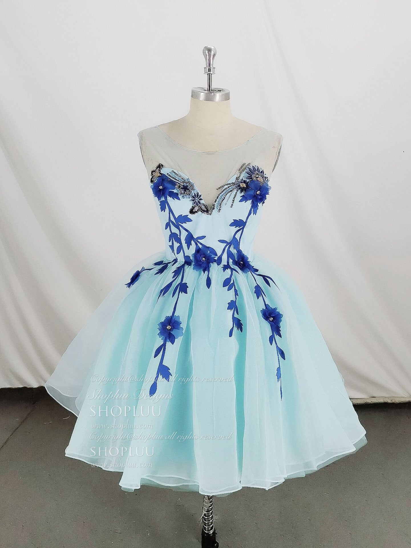 pretty dresses short Cute Round Neck Tulle Lace Short Prom Dress, Blue Homecoming Dress US 4 / Blue