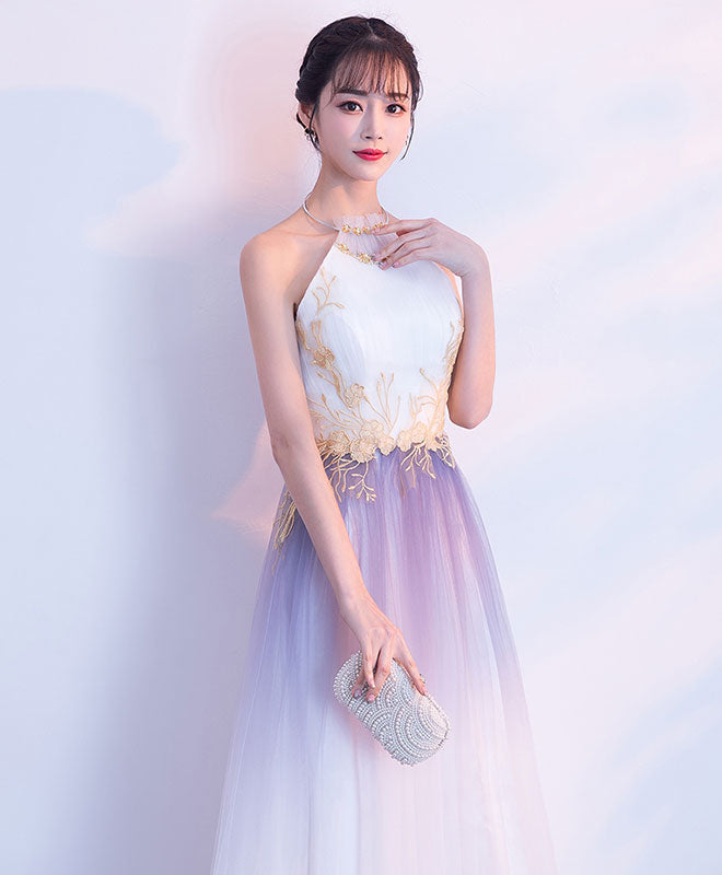 A-Line Tulle Lace Applique Long Prom Dress, Tulle Evening Dress