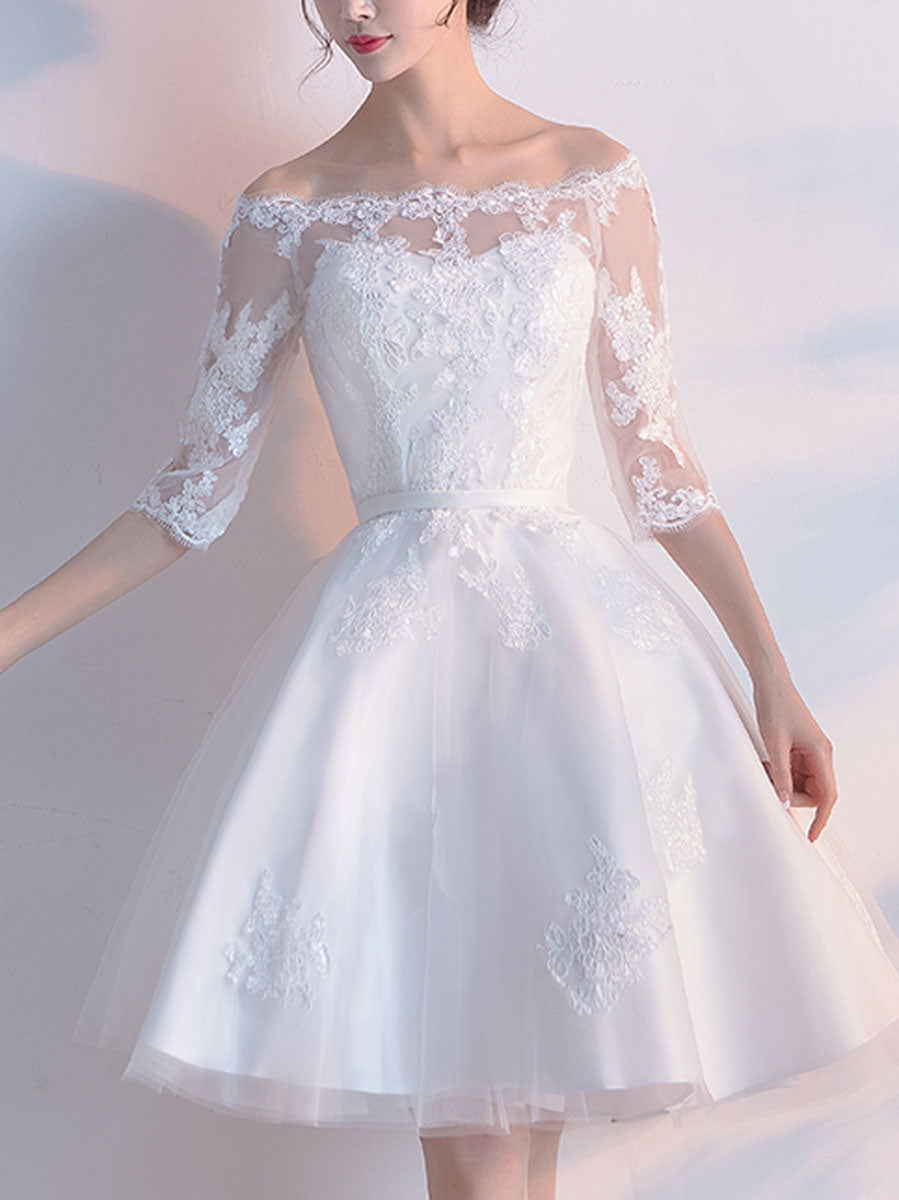 White Tulle Lace Short Prom Dress White Lace Homecoming Dress