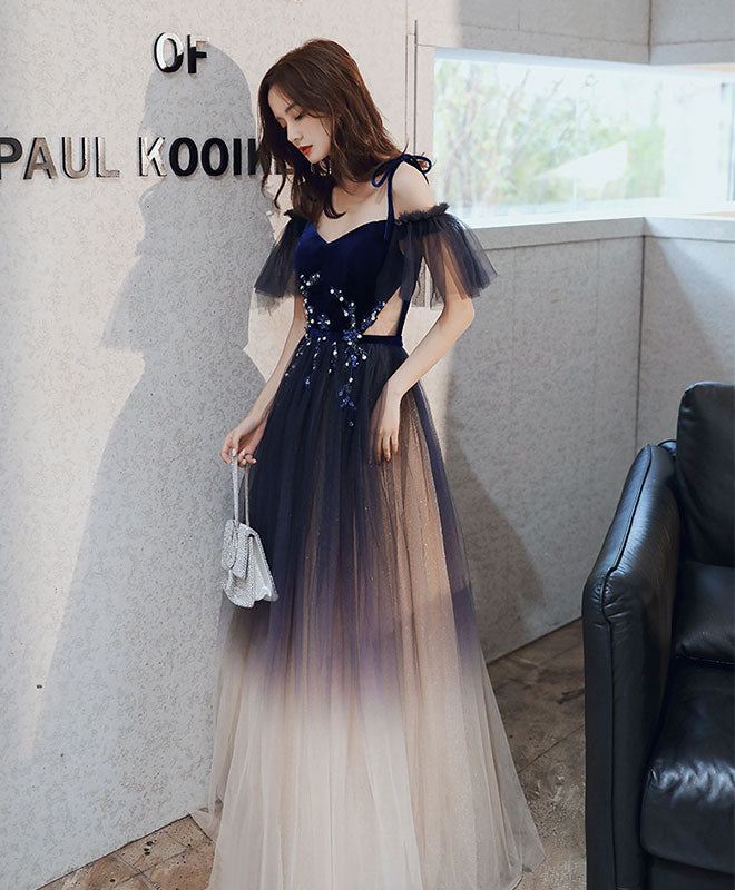 Blue Sweetheart Tulle Off Shoulder Long Prom Dress Blue Evening Dress