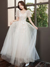 Light Champagne Tulle Lace Long Prom Dress, Champagne Evening Dress
