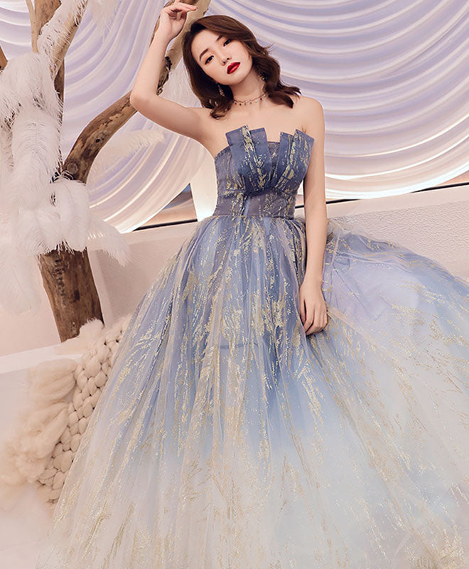 A-Line Blue Tulle Long Prom Dress, Blue Evening Graduation Dresses US 12 / Blue