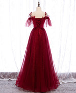 Burgundy Sweetheart Tulle Lace Long Prom Dress Burgundy Formal Dress